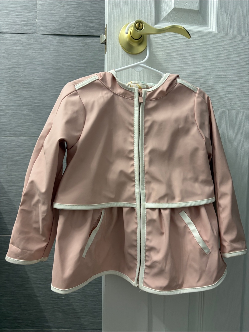 Cynthia Rowley Girls' Blush Pink Hooded Raincoat with White Trim